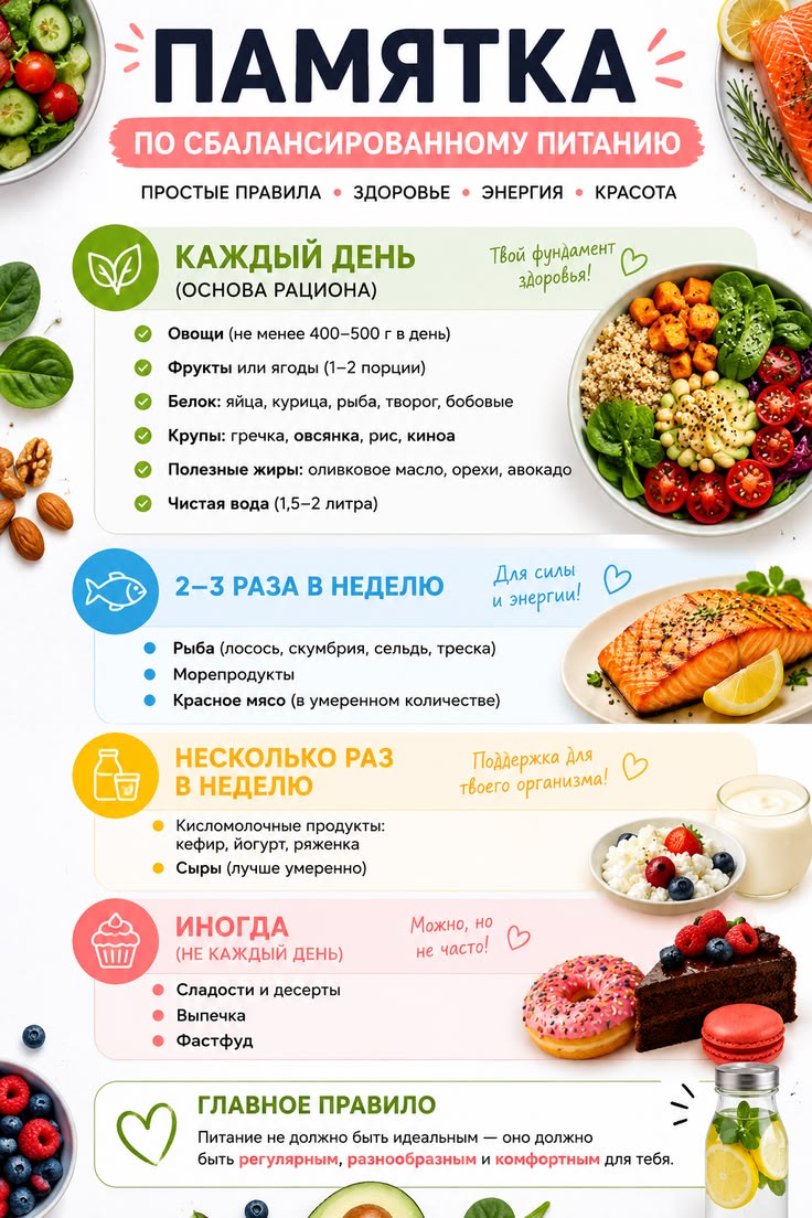 🍽️ Памятка по сбалансированному питанию – ваш путь к здоровью и энергии! 🥗